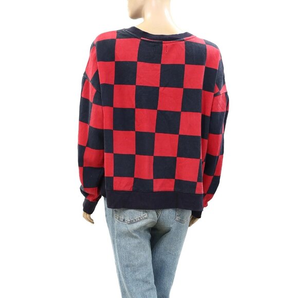 Maeve Anthropologie Printed Crew Sweatshirt Top Floral Oversized Plaid XS 283853 - Picture 7 of 8